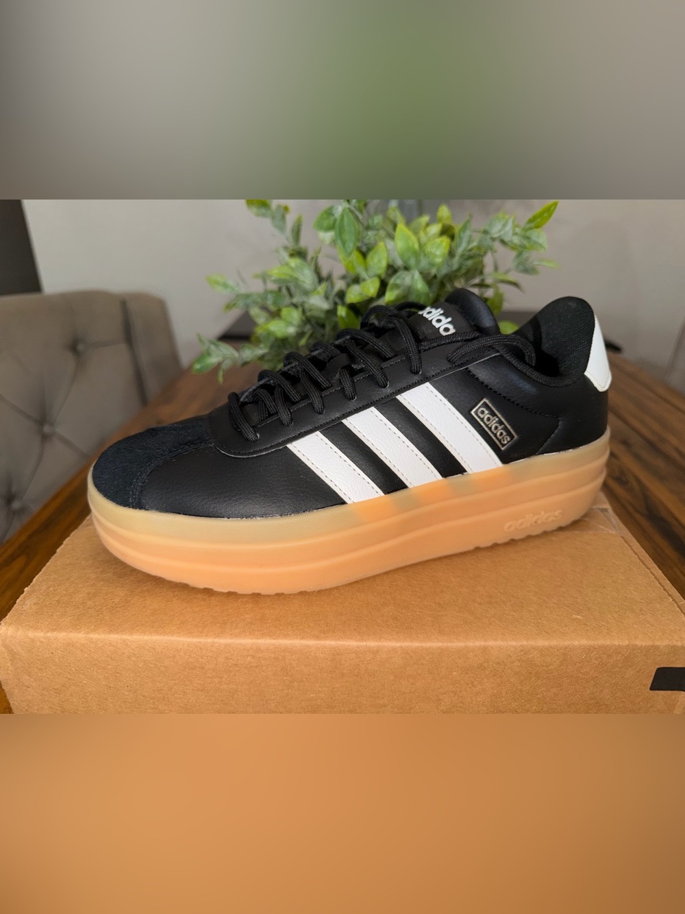 Adidas Black & White Classic Trainer with Platform Sole - Picture 5 of 10